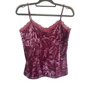 Carducci Purple Crushed Velvet Lace Camisole Tank Top Vintage